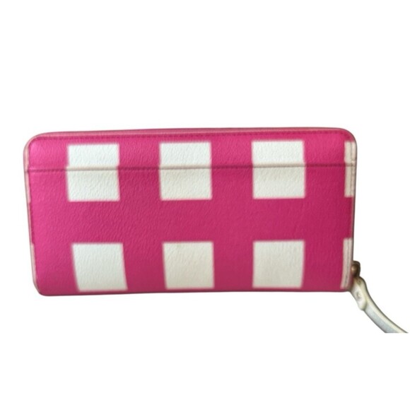 Kate Spade Women's Leather Wallet Pink White Checkered Zip Around 8 x 4" - Picture 2 of 4